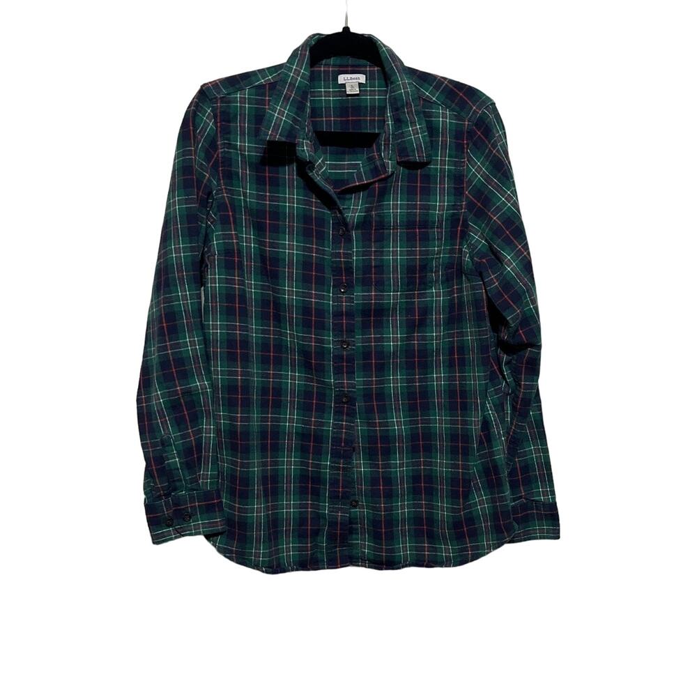 L.L. Bean Plaid Green Button Down Top L